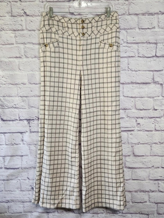 Anthropologie Pants - ANTHROPOLOGIE Ivory & Black Window Pane Plaid Wide Leg High Waist Trousers Sz 6